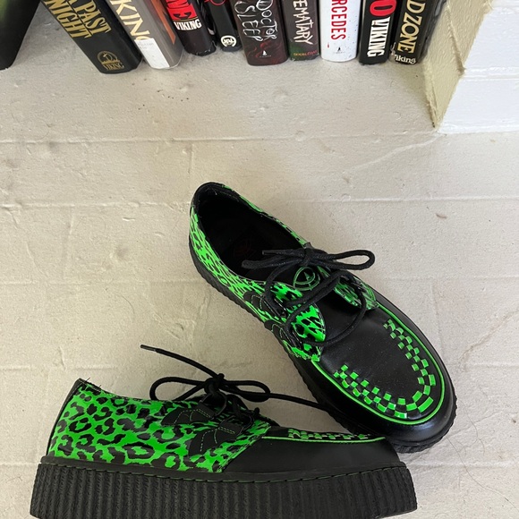 Strangecvlt green leopard punk creepers 1.5” platform sz 7 - Picture 4 of 4
